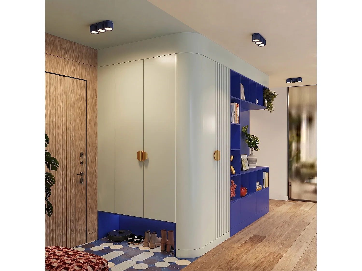 Plafonnier minimaliste en aluminium - 3 sources lumineuses - L.32,5 x H.8 cm - outremer