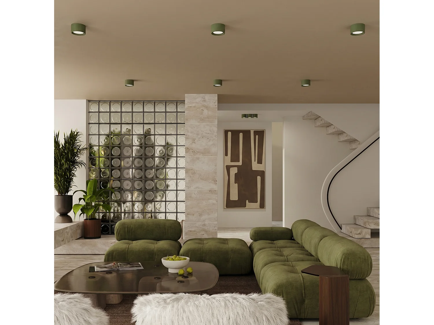 Plafonnier minimaliste en aluminium - 1 sources lumineuses - L.10 x H.6 cm - vert olive