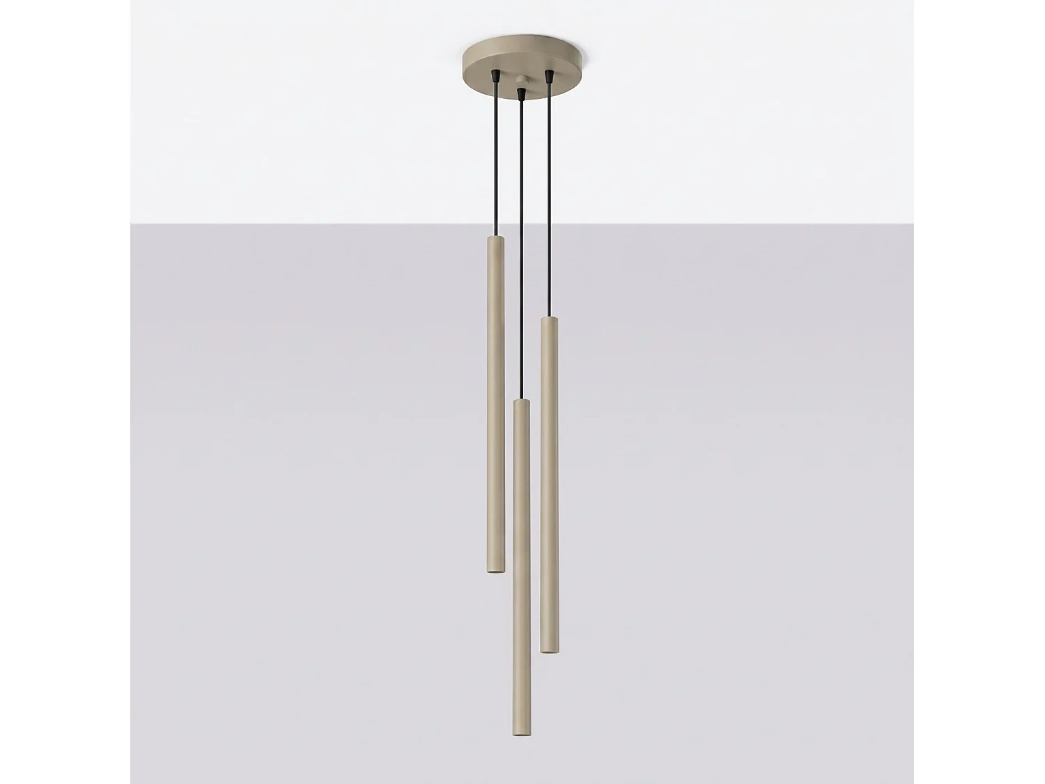 Lampe suspendue moderne en acier - 3 sources lumineuses - L.19,5 x H.115 cm - taupe