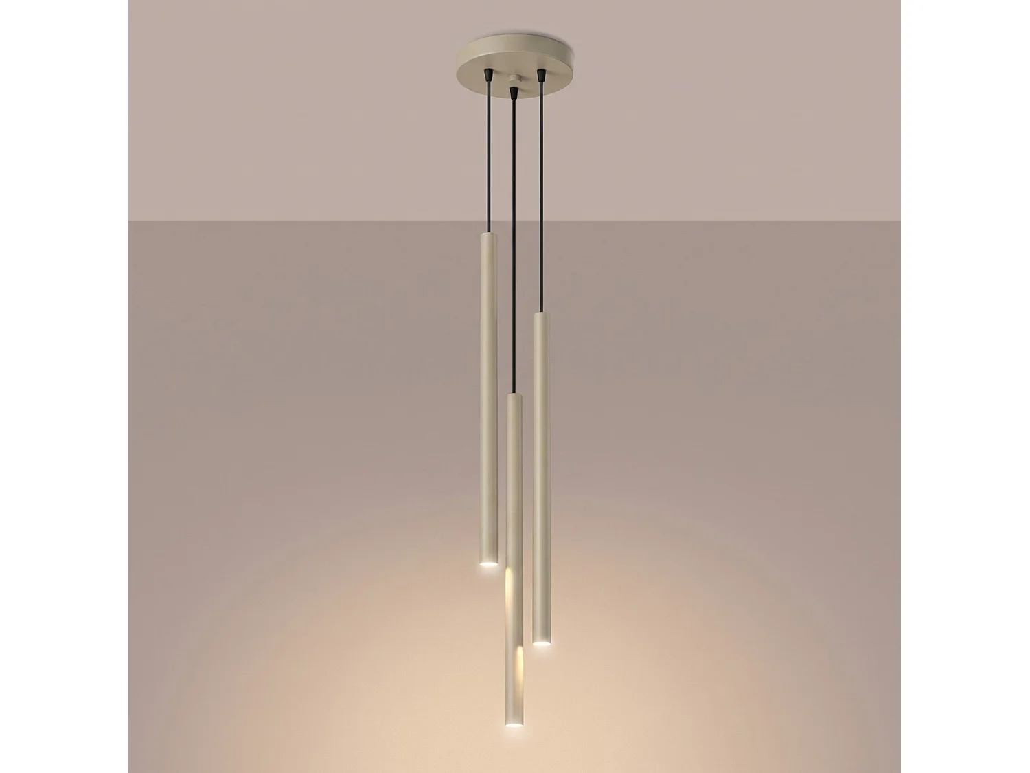 Lampe suspendue moderne en acier - 3 sources lumineuses - L.19,5 x H.115 cm - taupe