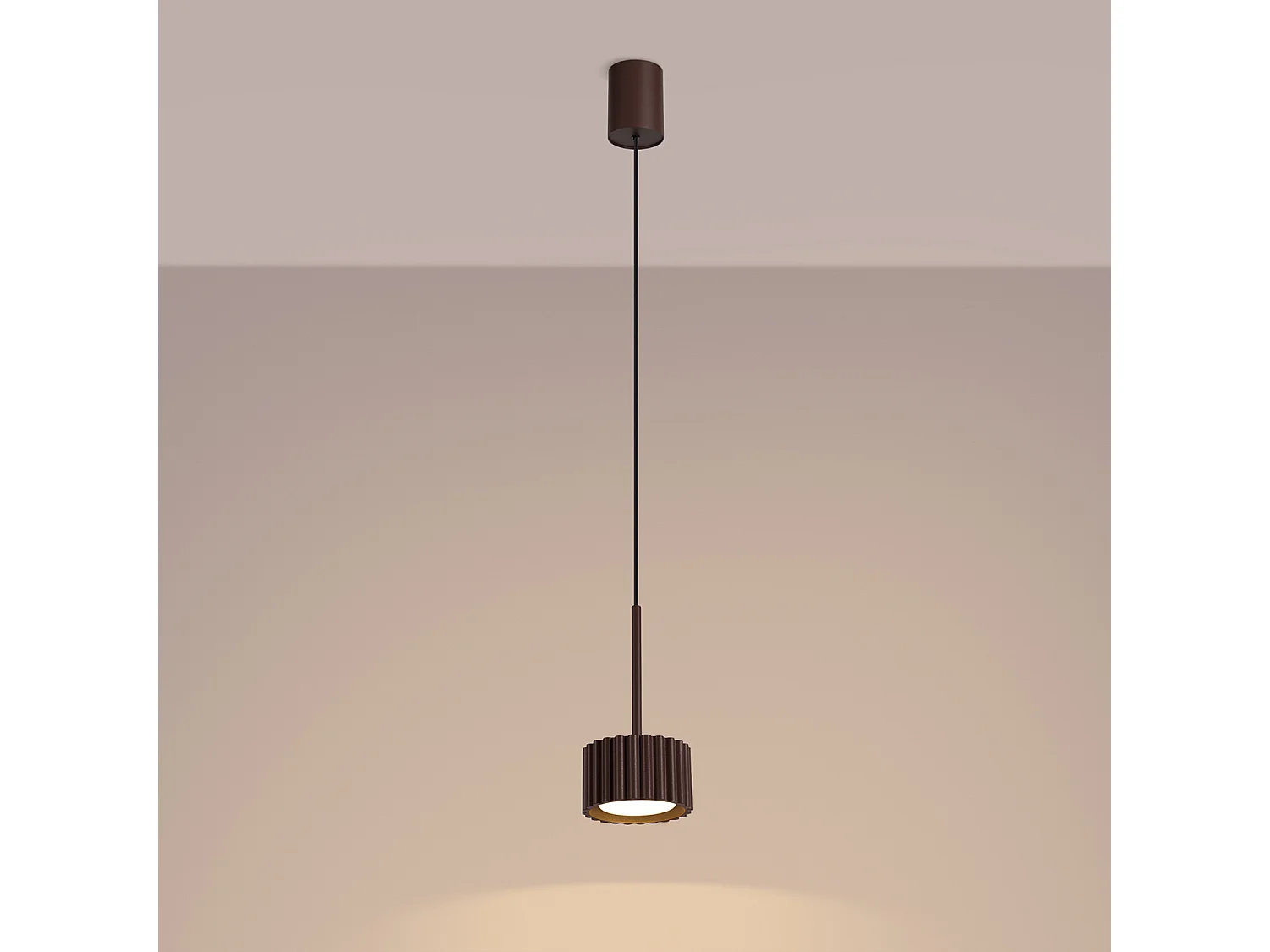 Lampe suspendue minimaliste en aluminium - 1 sources lumineuses - L.10 x H.125 cm - marron