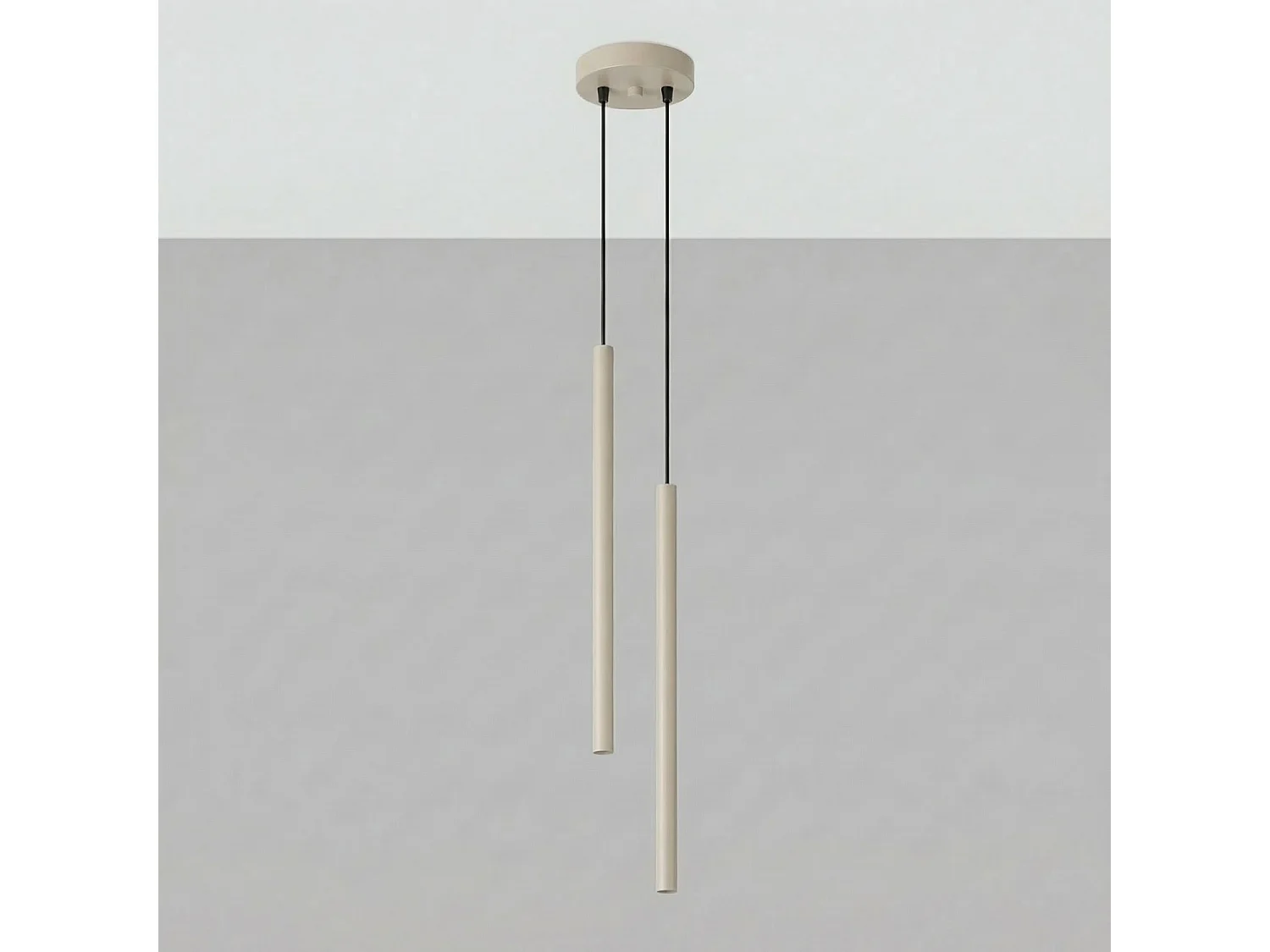 Lampe suspendue moderne en acier - 2 sources lumineuses - L.15 x H.118 cm - taupe
