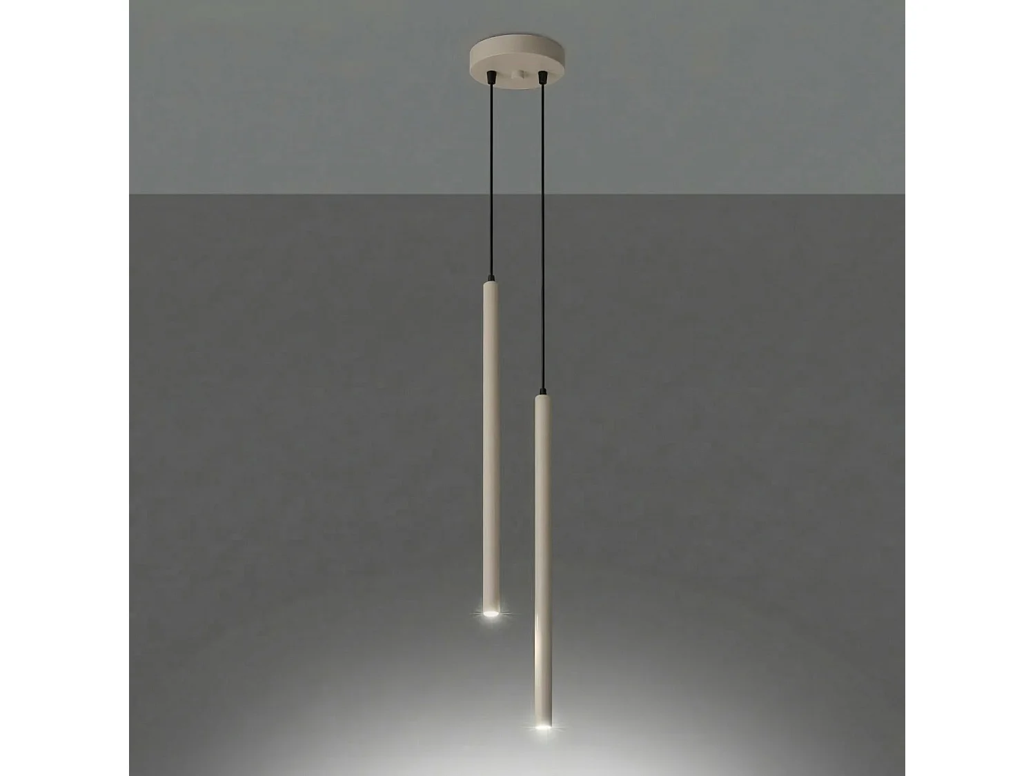 Lampe suspendue moderne en acier - 2 sources lumineuses - L.15 x H.118 cm - taupe