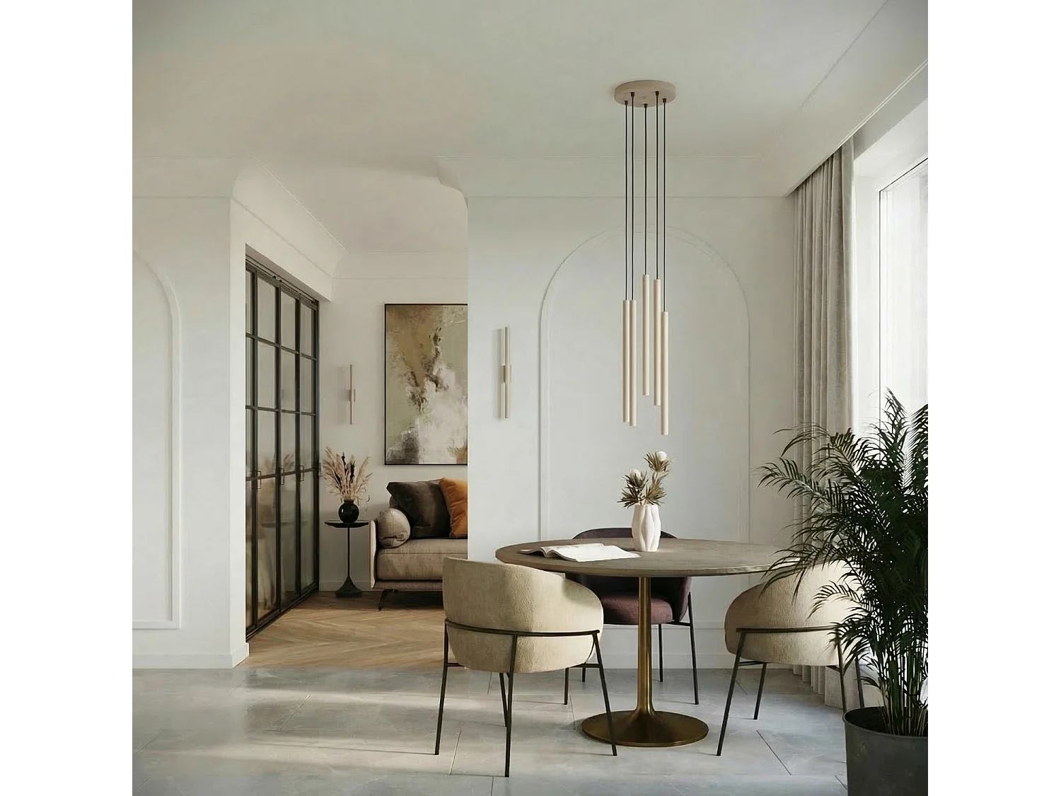 Lampe suspendue moderne en acier - 2 sources lumineuses - L.15 x H.118 cm - taupe