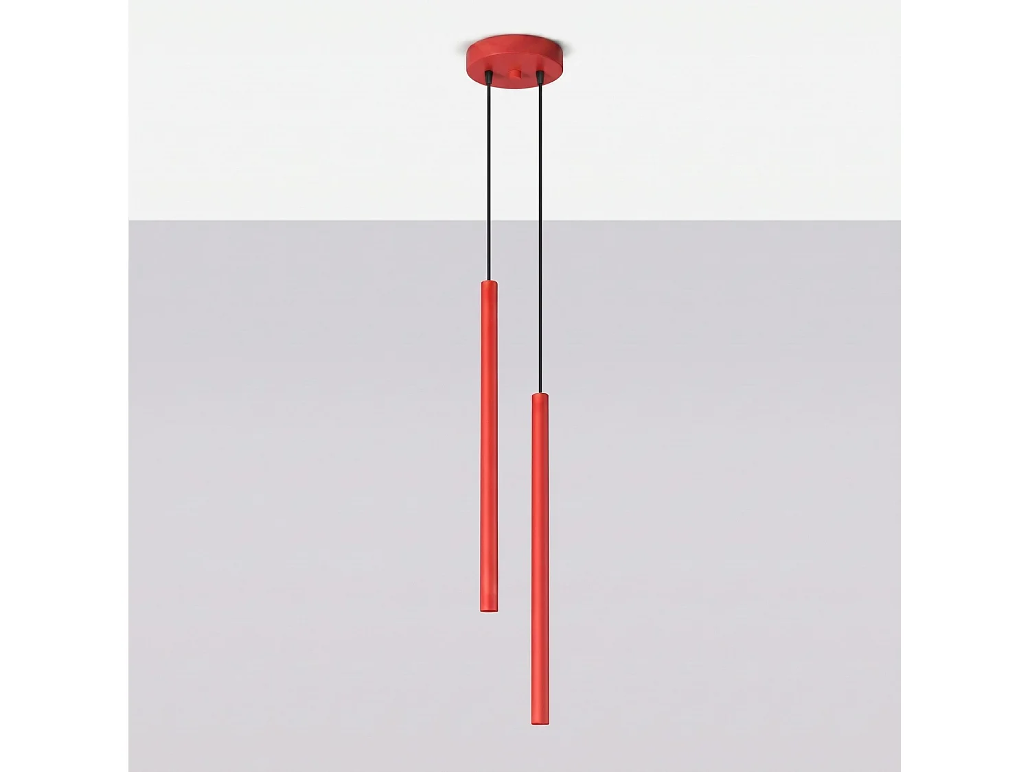 Lampe suspendue moderne en acier - 2 sources lumineuses - L.15 x H.118 cm - rouge