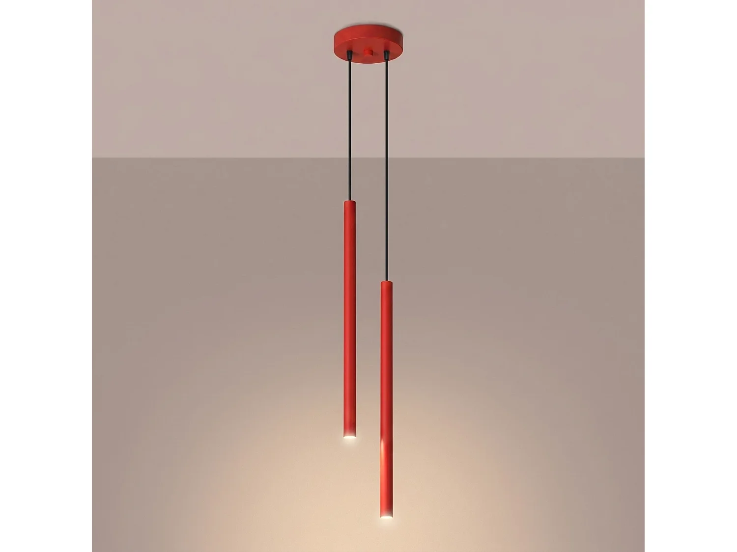 Lampe suspendue moderne en acier - 2 sources lumineuses - L.15 x H.118 cm - rouge