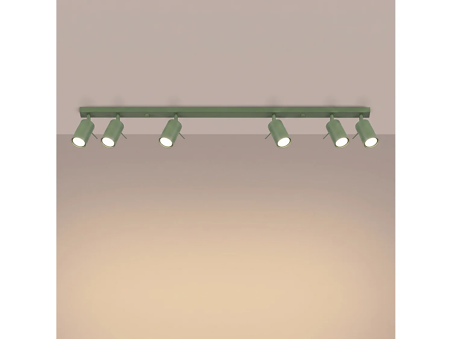 Plafonnier moderne en acier - 6 sources lumineuses - L.118 x H.16 cm - sauge
