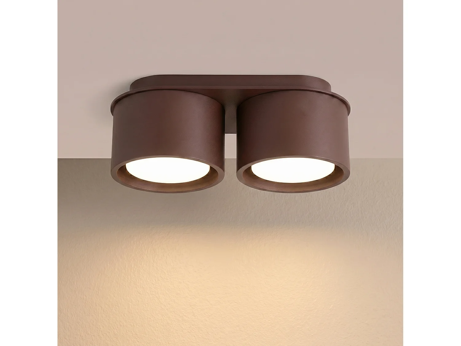 Plafonnier minimaliste en aluminium - 2 sources lumineuses - L.21 x H.8 cm - marron