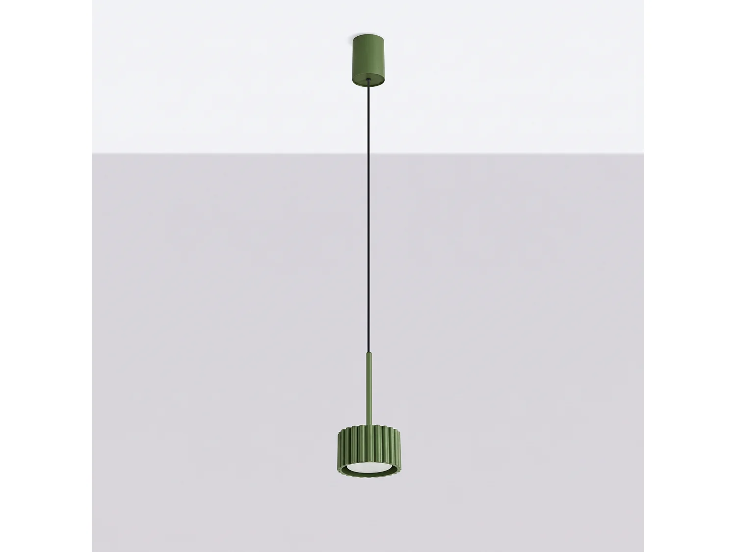 Lampe suspendue minimaliste en aluminium - 1 sources lumineuses - L.10 x H.125 cm - vert olive