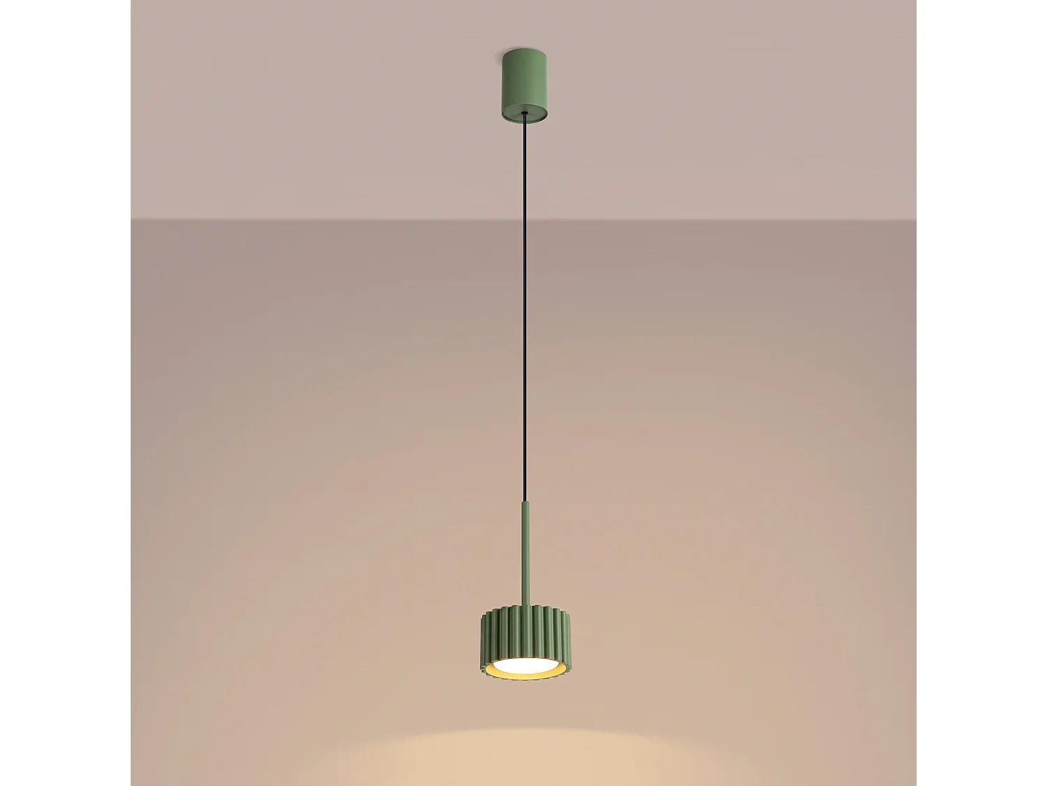 Lampe suspendue minimaliste en aluminium - 1 sources lumineuses - L.10 x H.125 cm - vert olive