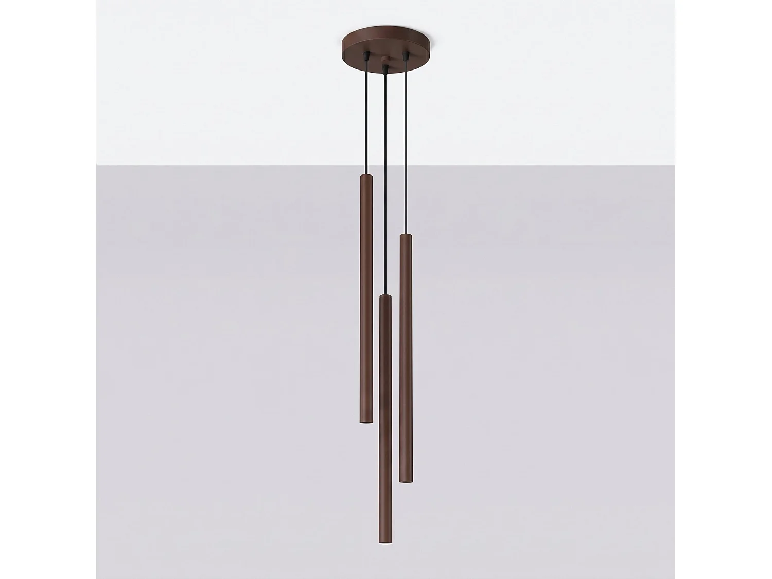 Lampe suspendue moderne en acier - 3 sources lumineuses - L.19,5 x H.115 cm - marron