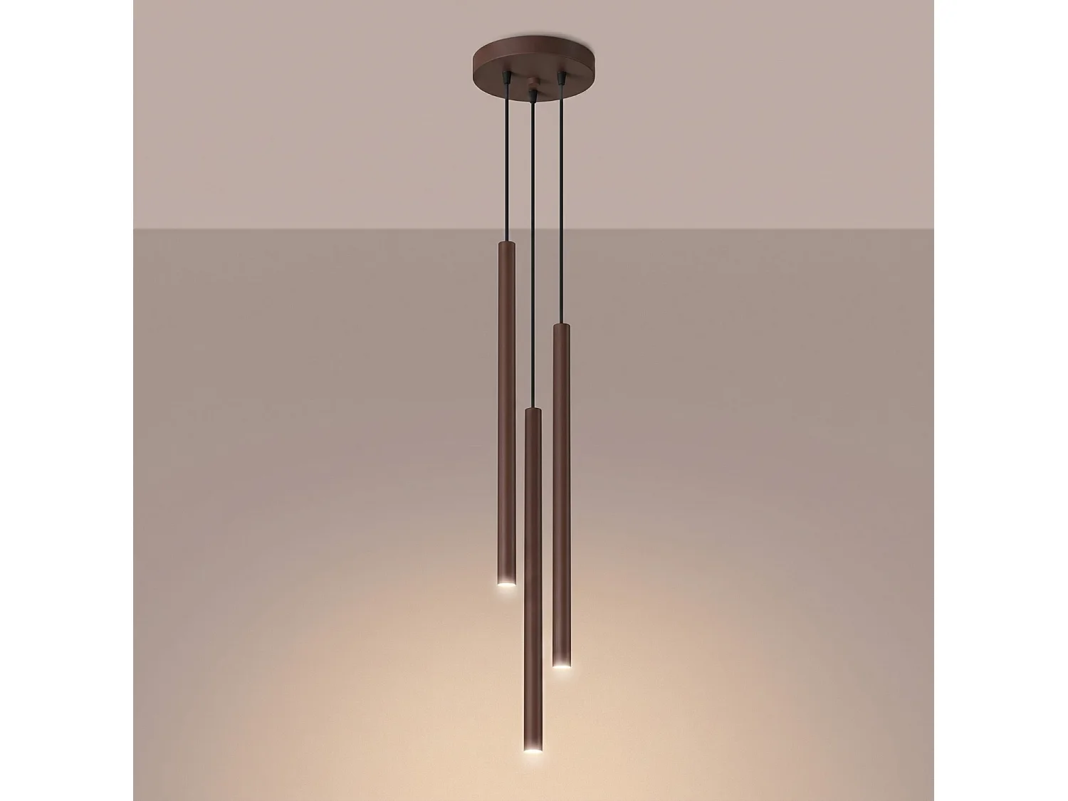 Lampe suspendue moderne en acier - 3 sources lumineuses - L.19,5 x H.115 cm - marron