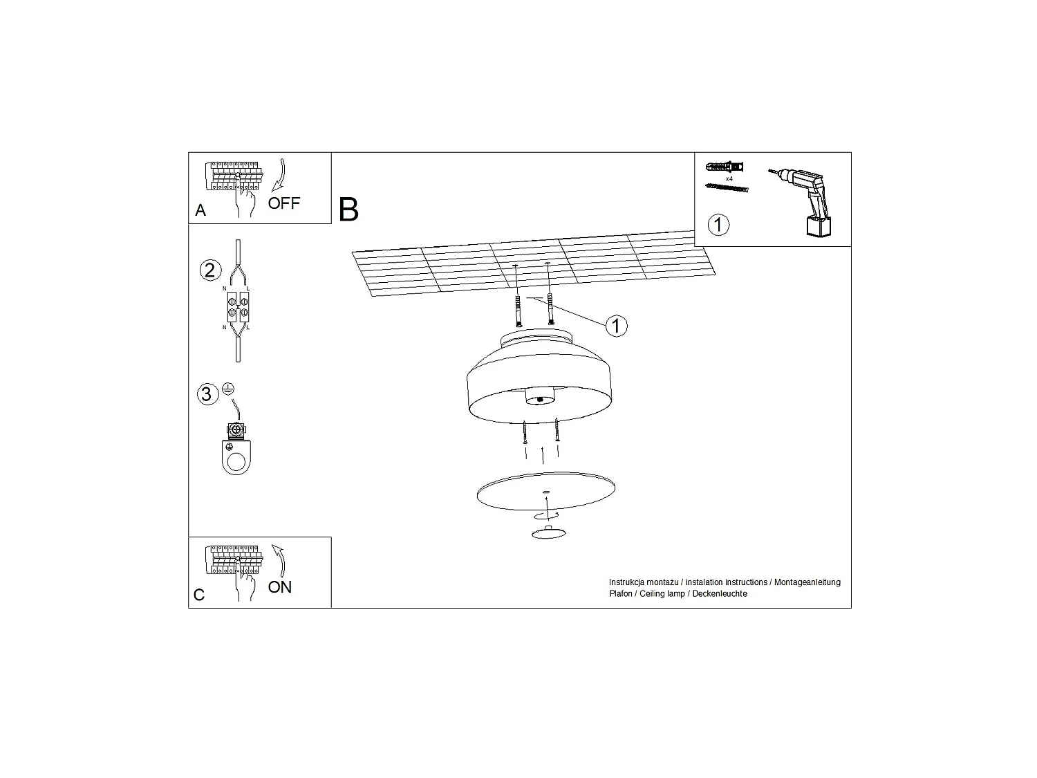 Plafonnier moderne en acier/PVC - 4 sources lumineuses - L.30 x H.15 cm - bordeaux