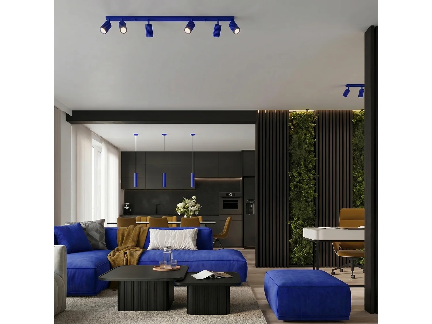 Lampe suspendue minimaliste en aluminium - 1 sources lumineuses - L.8 x H.118 cm - outremer