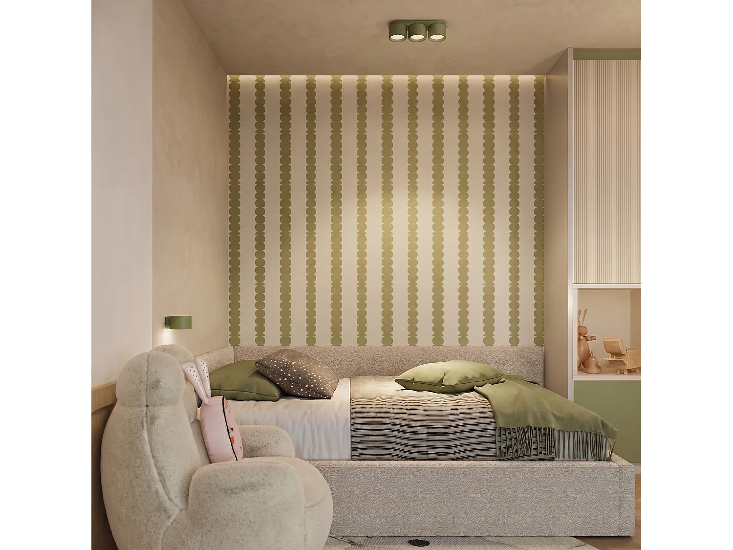 Plafonnier minimaliste en aluminium - 3 sources lumineuses - L.32,4 x H.8,2 cm - vert olive