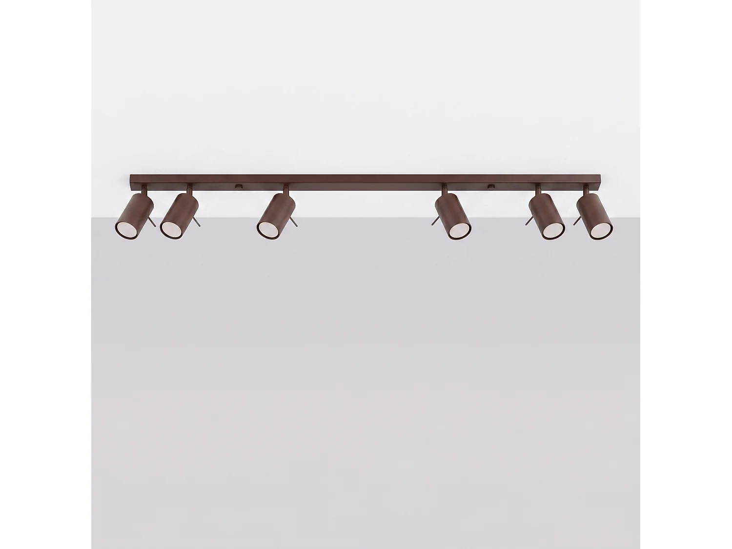 Plafonnier moderne en acier - 6 sources lumineuses - L.118 x H.16 cm - marron