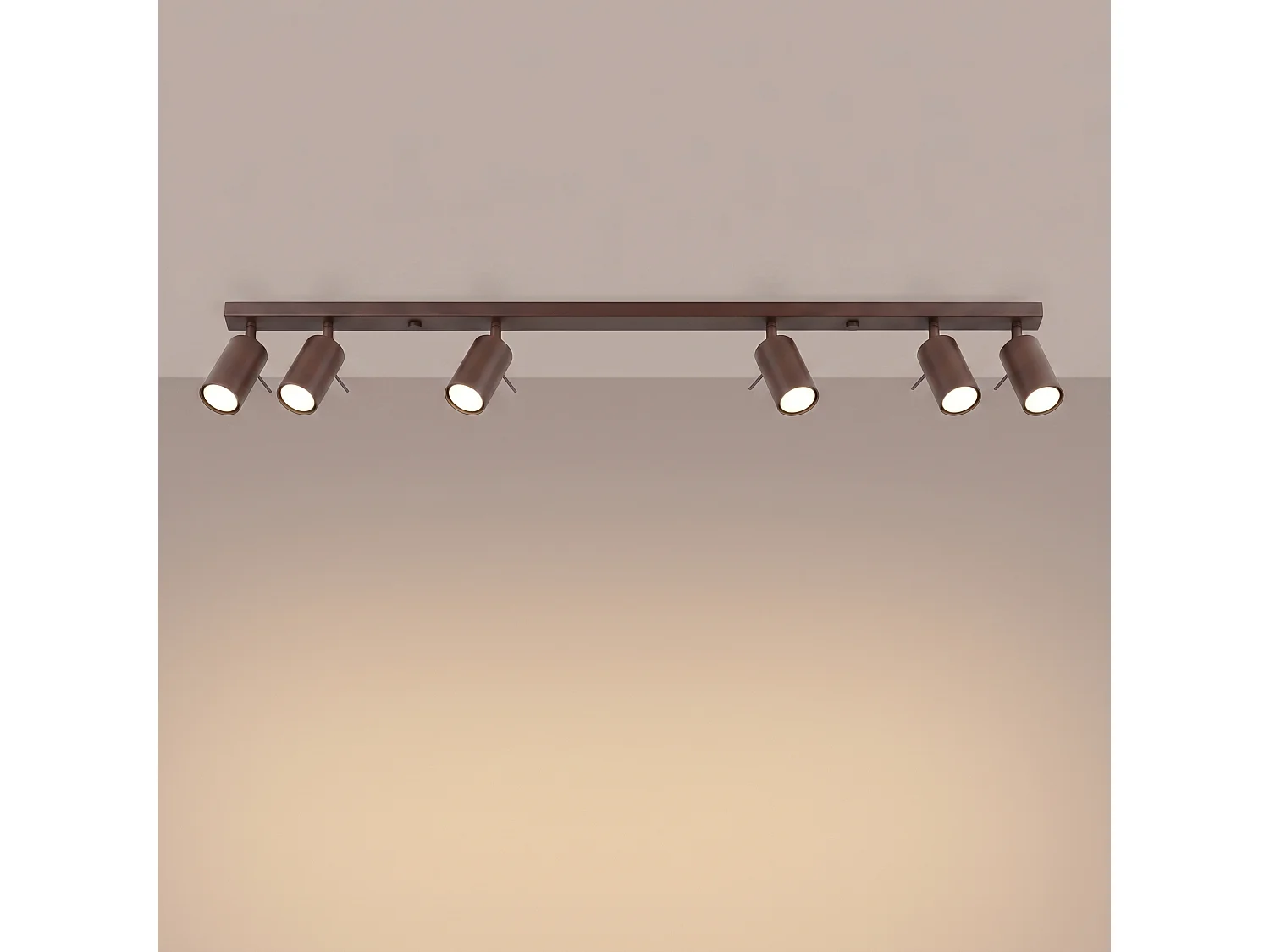 Plafonnier moderne en acier - 6 sources lumineuses - L.118 x H.16 cm - marron