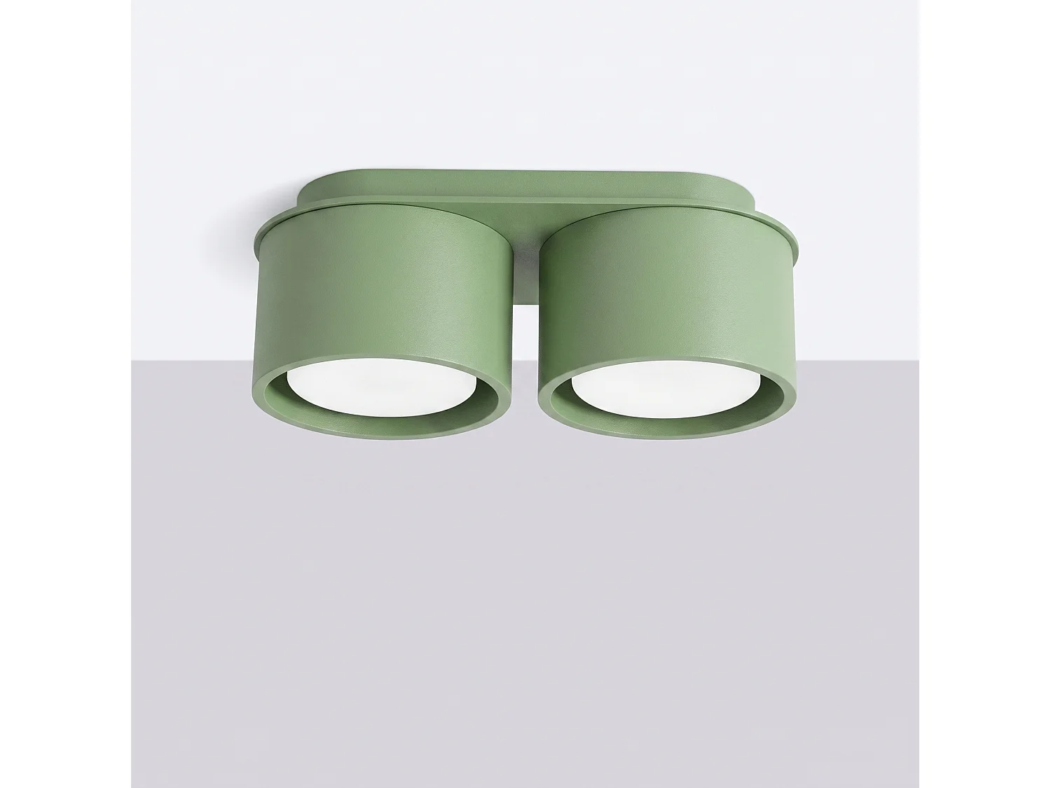 Plafonnier minimaliste en aluminium - 2 sources lumineuses - L.21 x H.8 cm - sauge