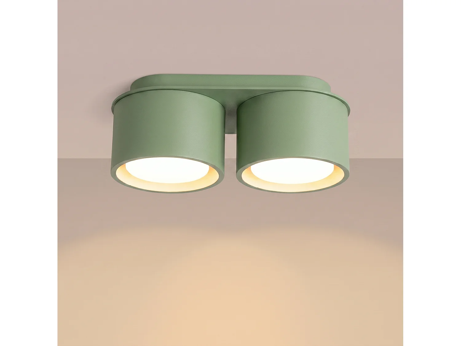 Plafonnier minimaliste en aluminium - 2 sources lumineuses - L.21 x H.8 cm - sauge