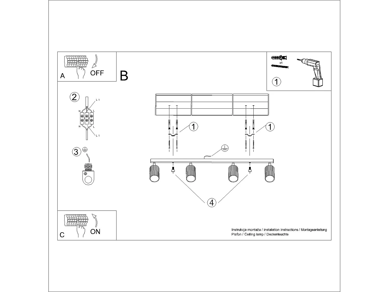 Plafonnier minimaliste en aluminium - 4 sources lumineuses - L.81 x H.16,5 cm - outremer