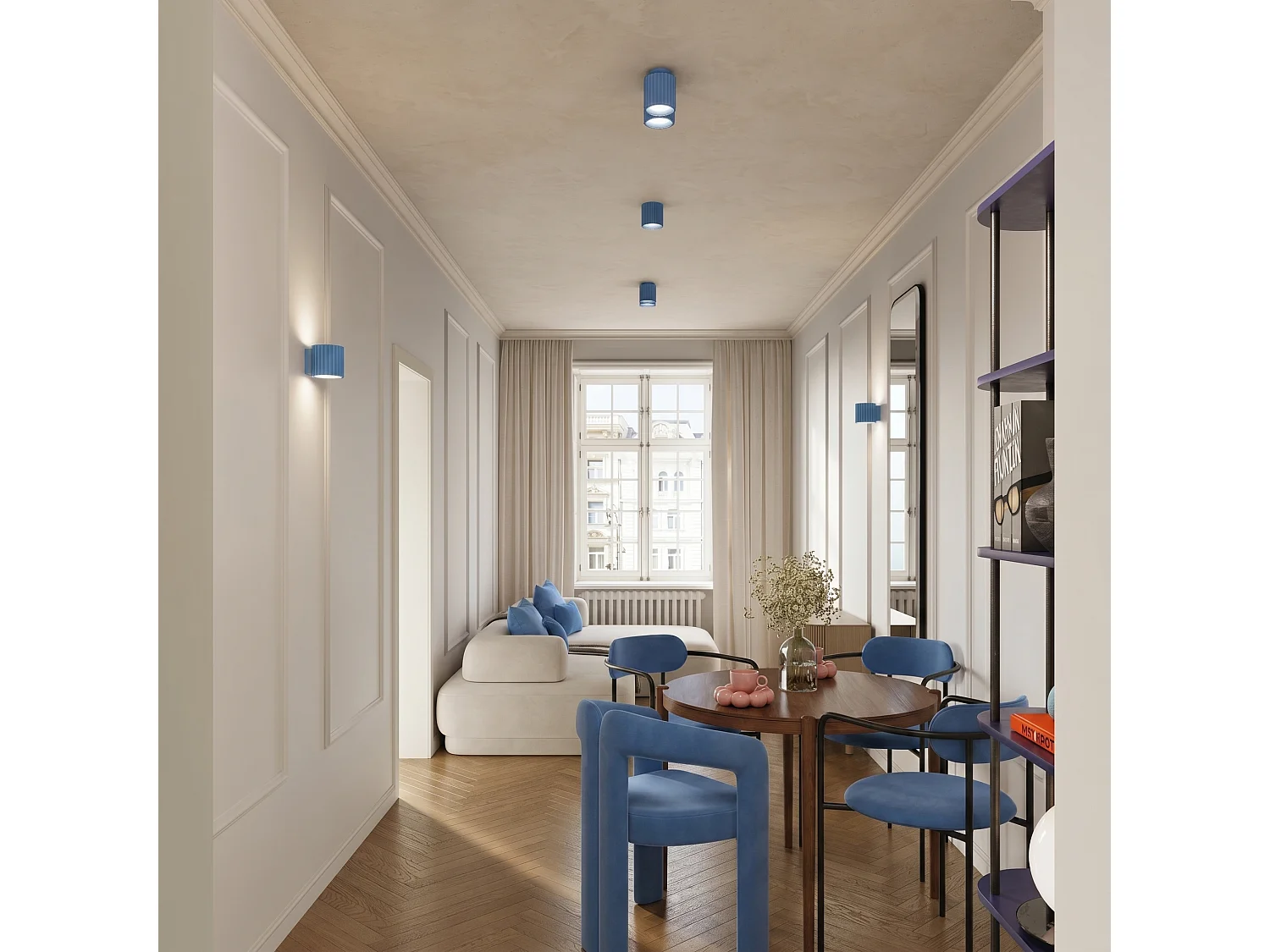 Plafonnier minimaliste en aluminium - 1 sources lumineuses - L.10 x H.6 cm - bleu clair
