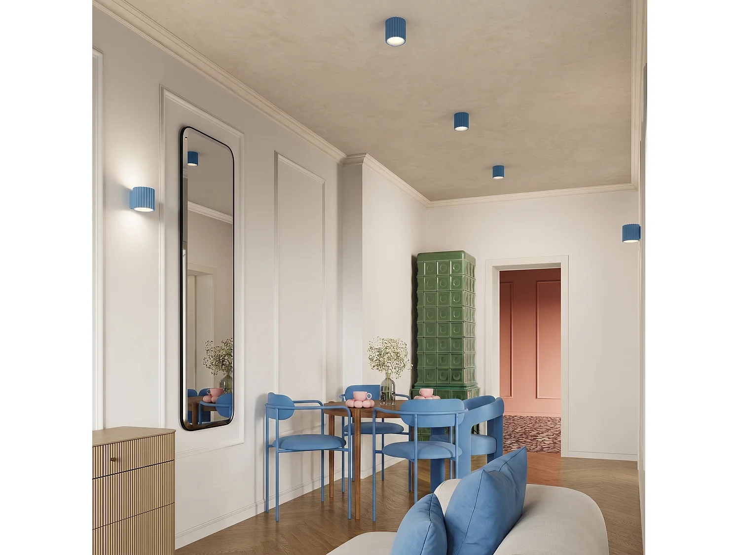 Plafonnier minimaliste en aluminium - 1 sources lumineuses - L.10 x H.6 cm - bleu clair