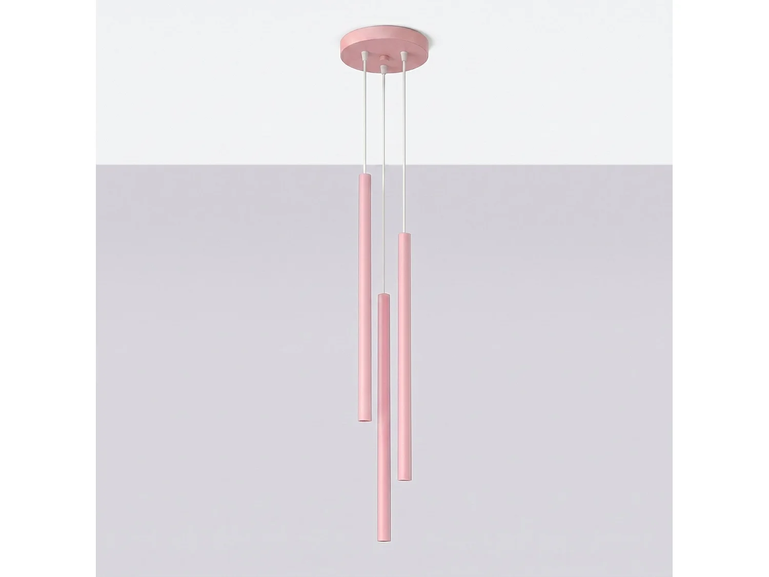 Lampe suspendue moderne en acier - 3 sources lumineuses - L.19,5 x H.115 cm - rose