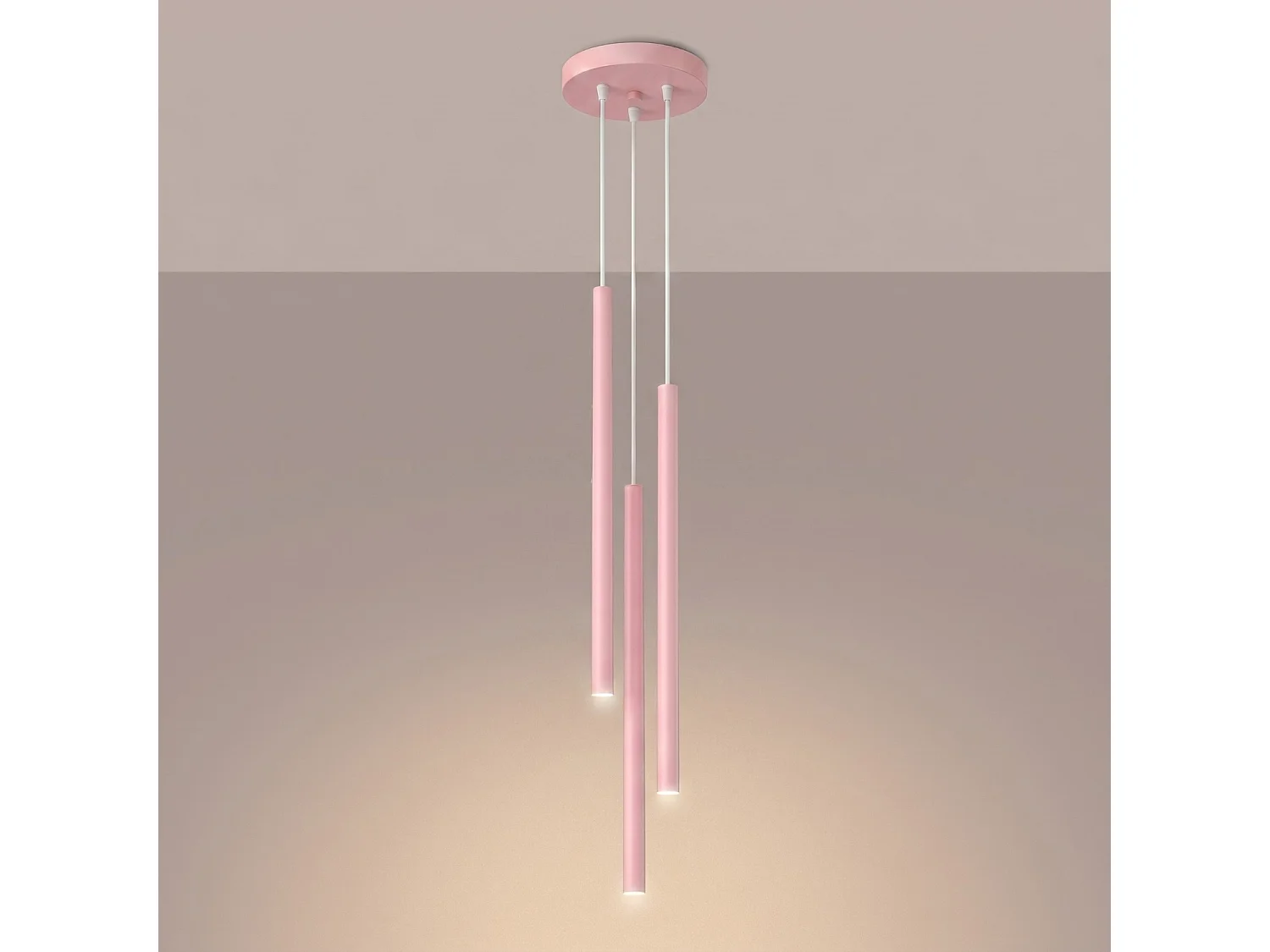 Lampe suspendue moderne en acier - 3 sources lumineuses - L.19,5 x H.115 cm - rose
