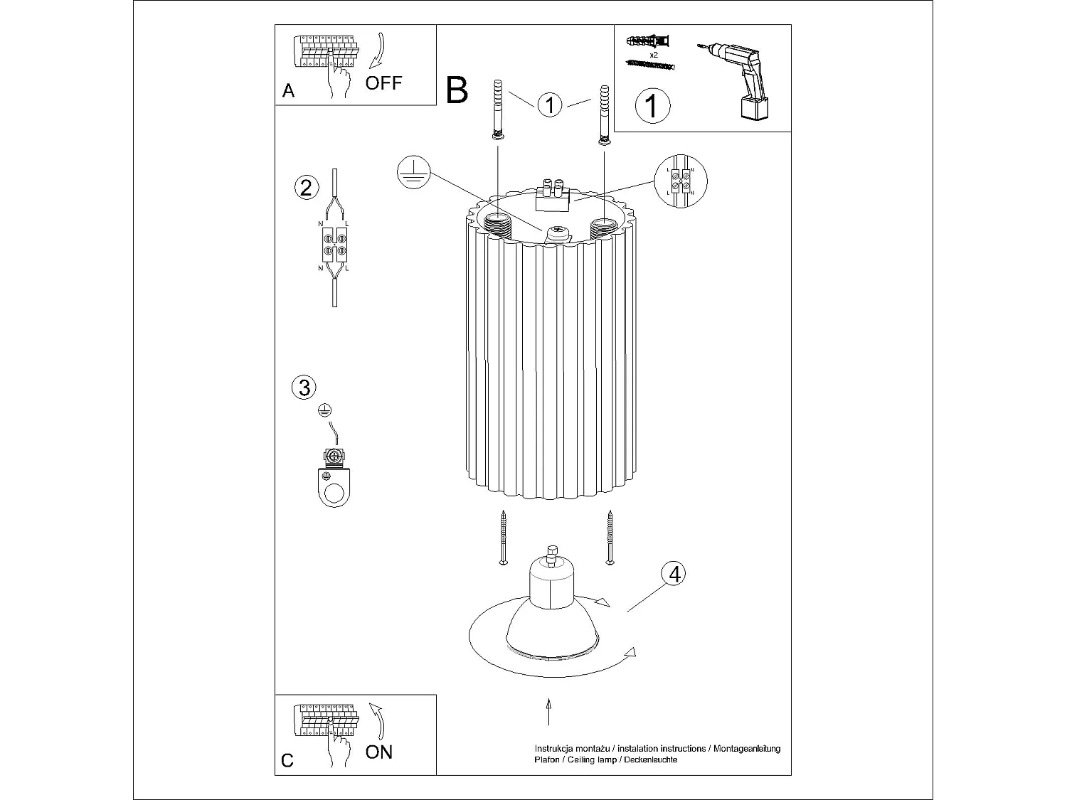 Plafonnier minimaliste en aluminium - 1 sources lumineuses - L.6,5 x H.10 cm - outremer