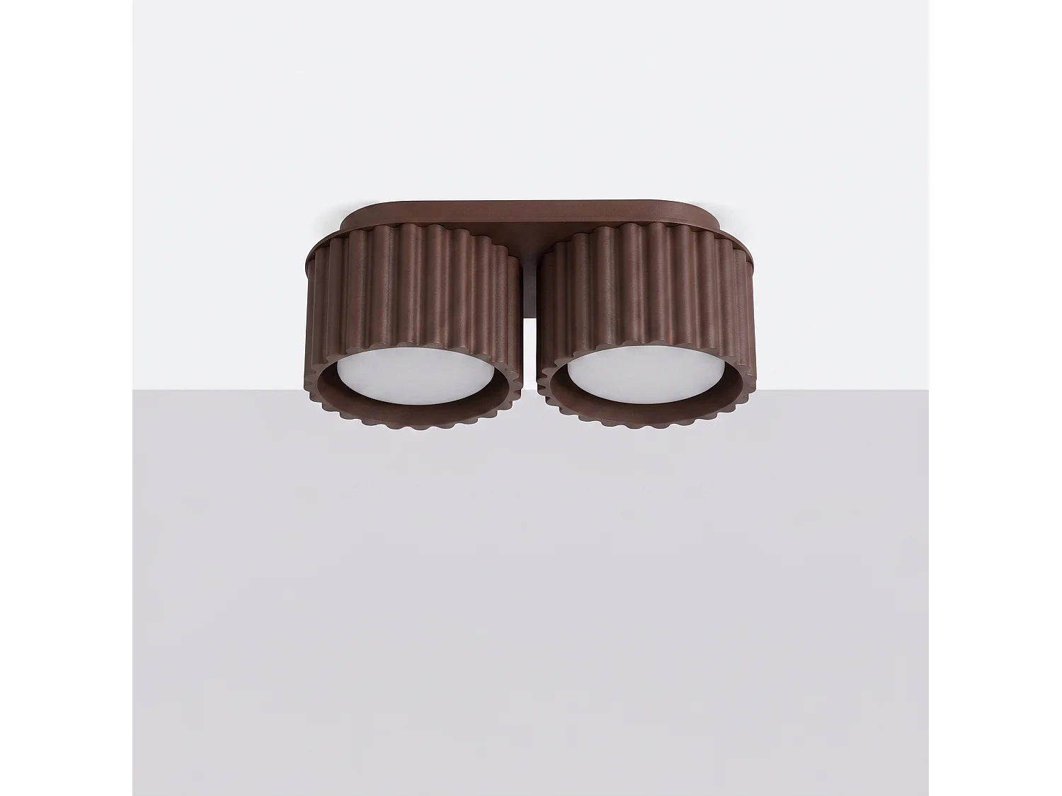 Plafonnier minimaliste en aluminium - 2 sources lumineuses - L.21 x H.8 cm - marron