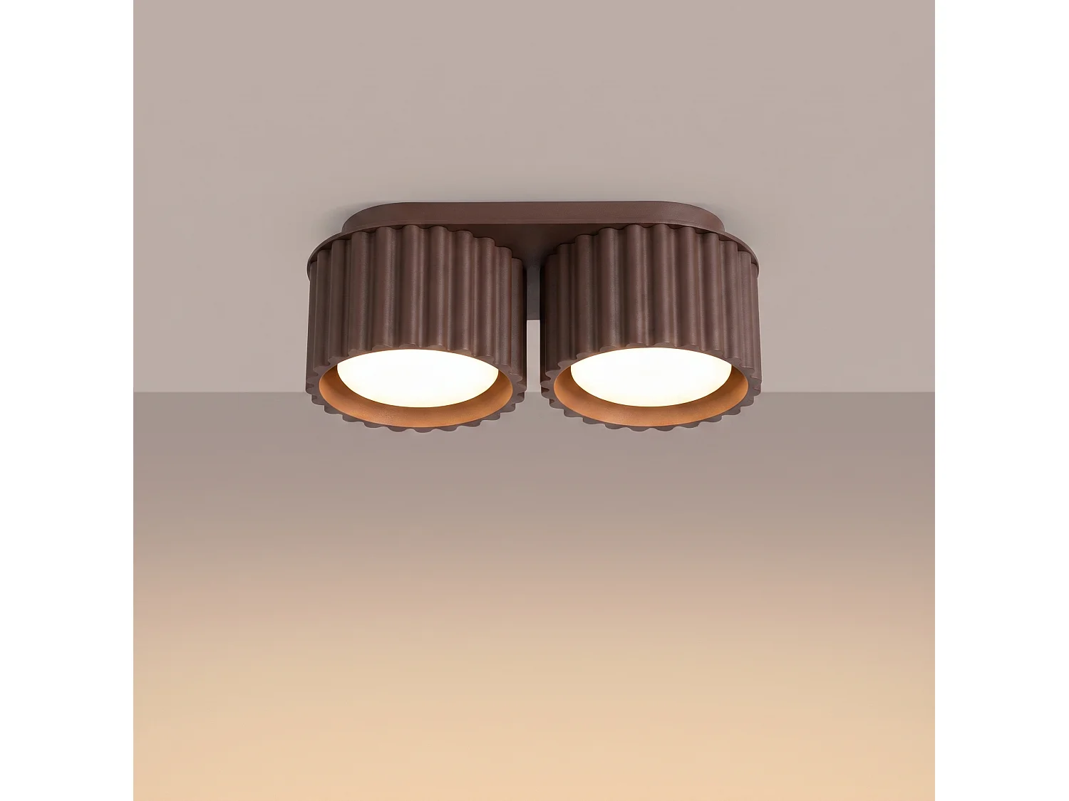 Plafonnier minimaliste en aluminium - 2 sources lumineuses - L.21 x H.8 cm - marron