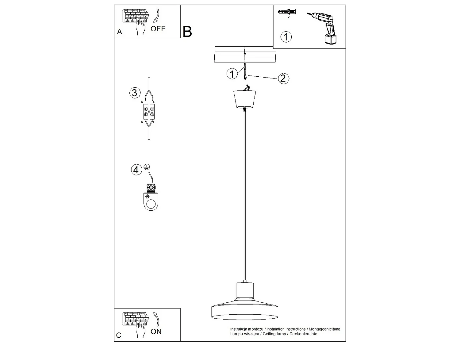 Lampe suspendue moderne en acier - 1 sources lumineuses - L.35 x H.120 cm - outremer