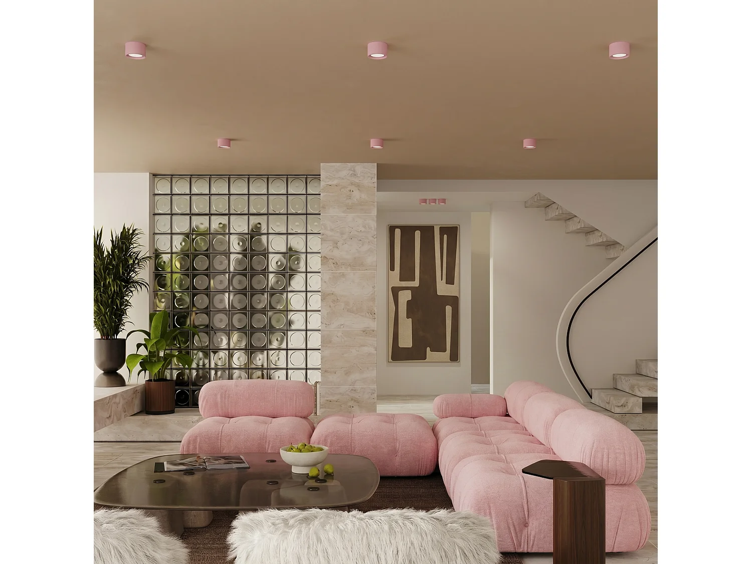 Plafonnier minimaliste en aluminium - 1 sources lumineuses - L.10 x H.6 cm - rose