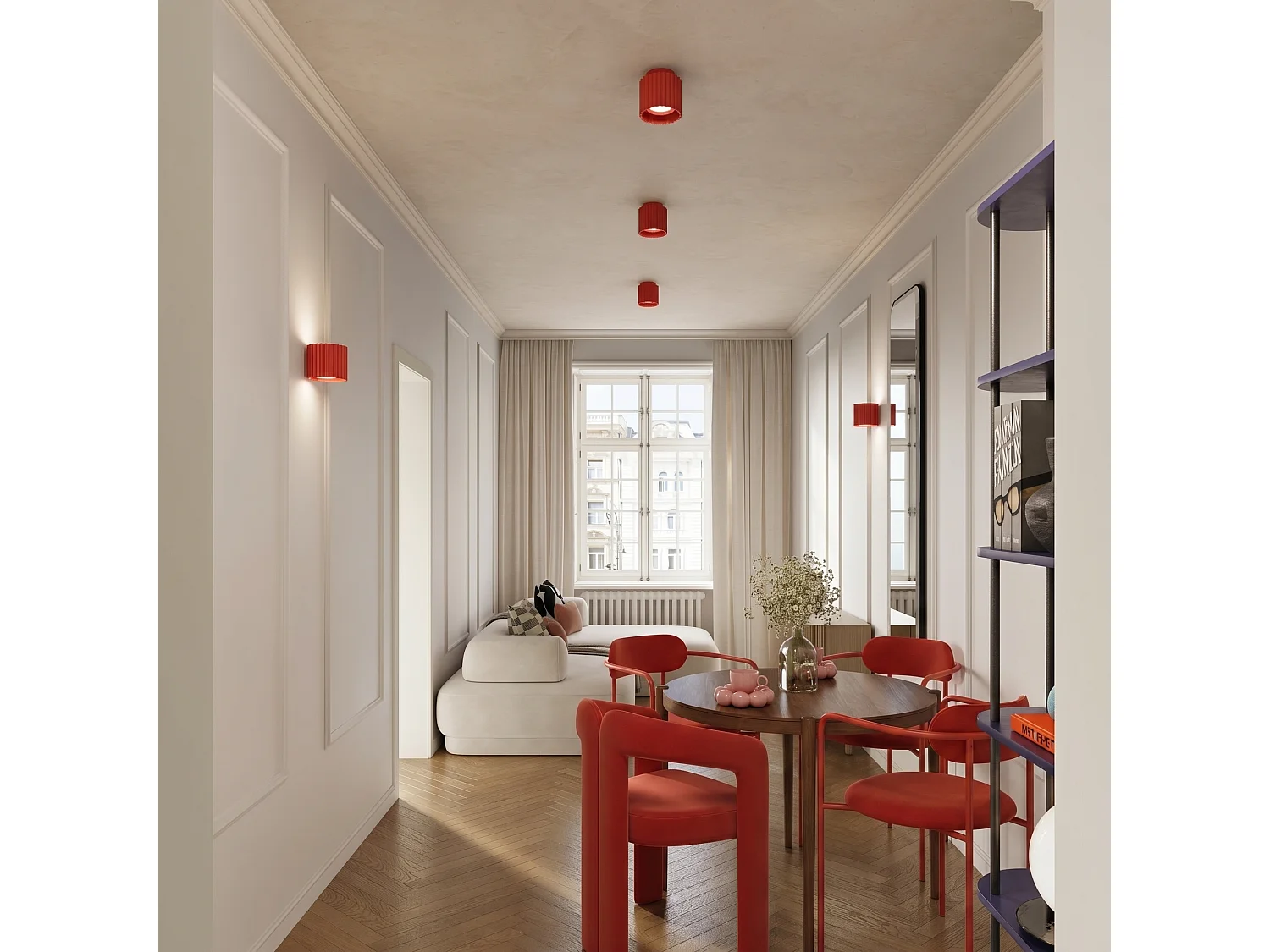Plafonnier minimaliste en aluminium - 2 sources lumineuses - L.21 x H.8 cm - rouge