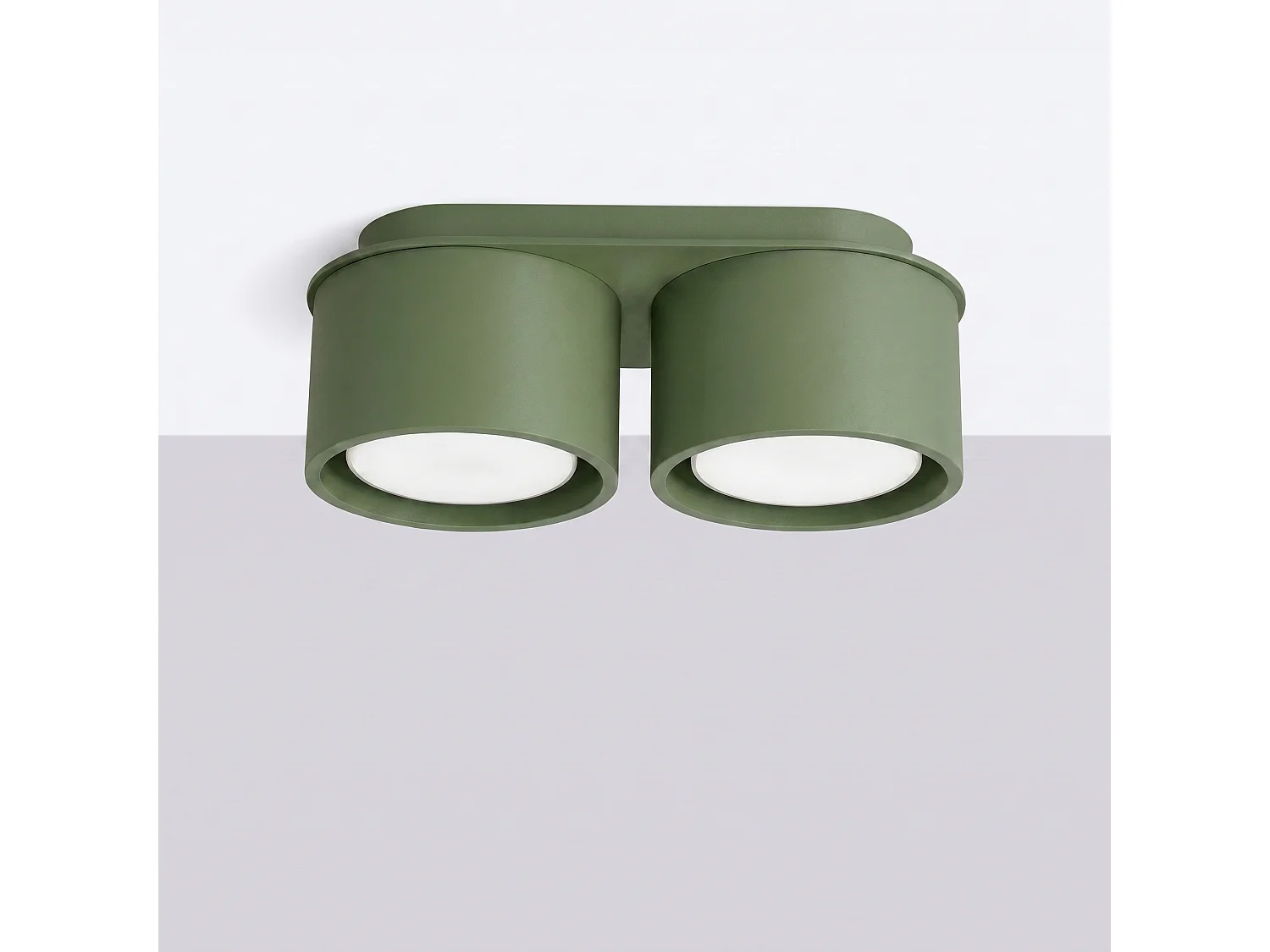 Plafonnier minimaliste en aluminium - 2 sources lumineuses - L.21 x H.8 cm - vert olive