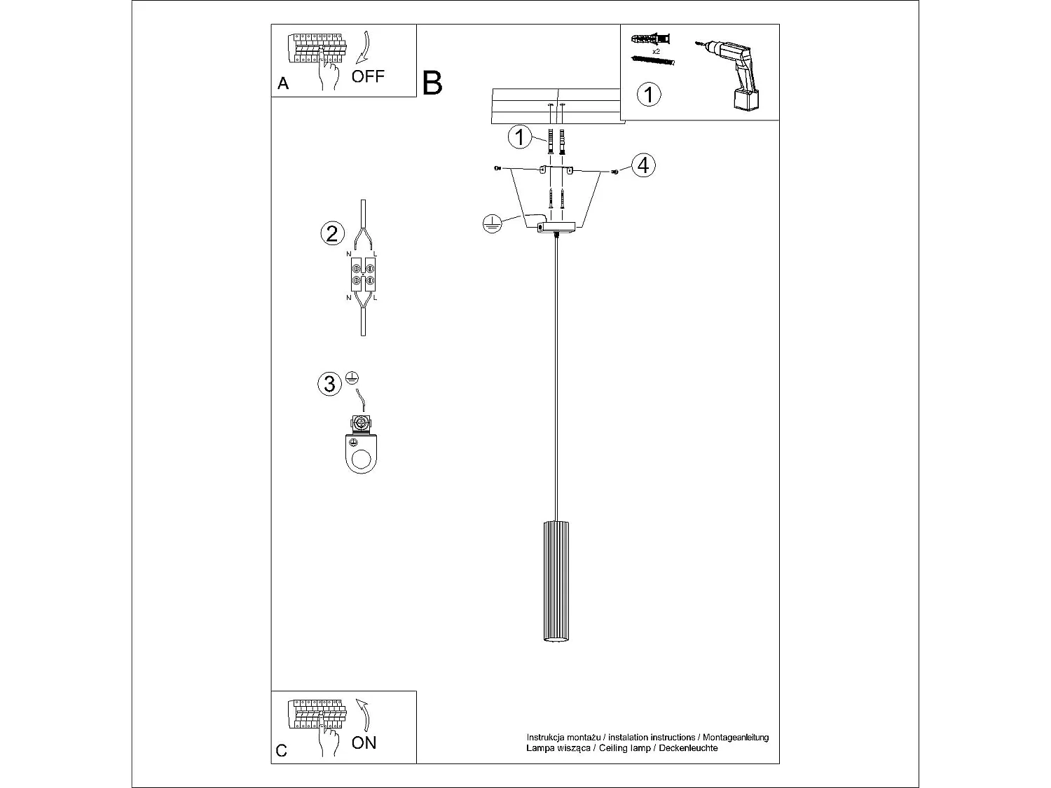 Lampe suspendue minimaliste en aluminium - 1 sources lumineuses - L.8 x H.118 cm - marron