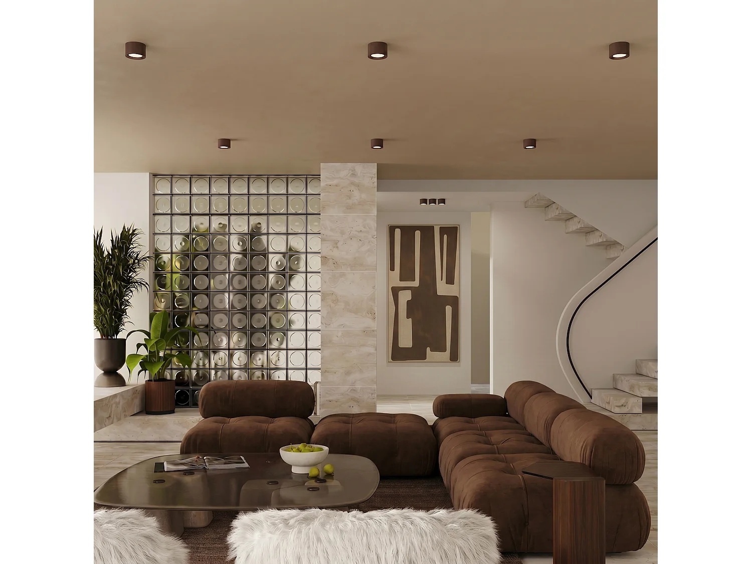 Plafonnier minimaliste en aluminium - 1 sources lumineuses - L.10 x H.6 cm - marron
