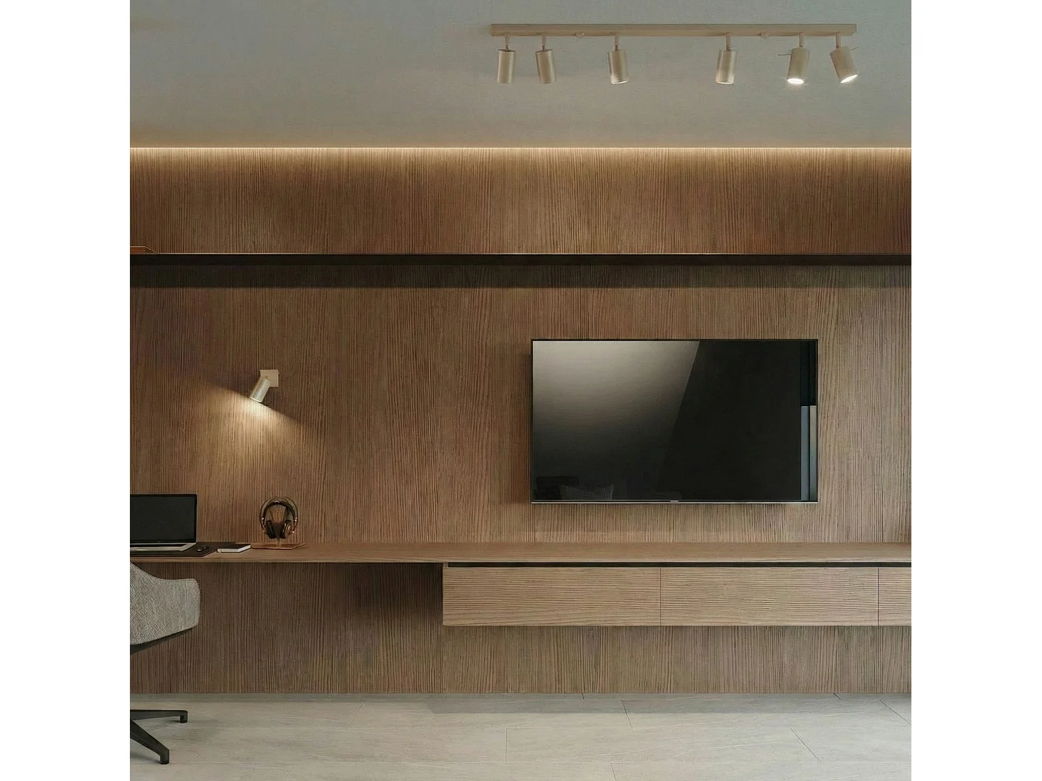 Plafonnier moderne en acier - 6 sources lumineuses - L.118 x H.16 cm - taupe