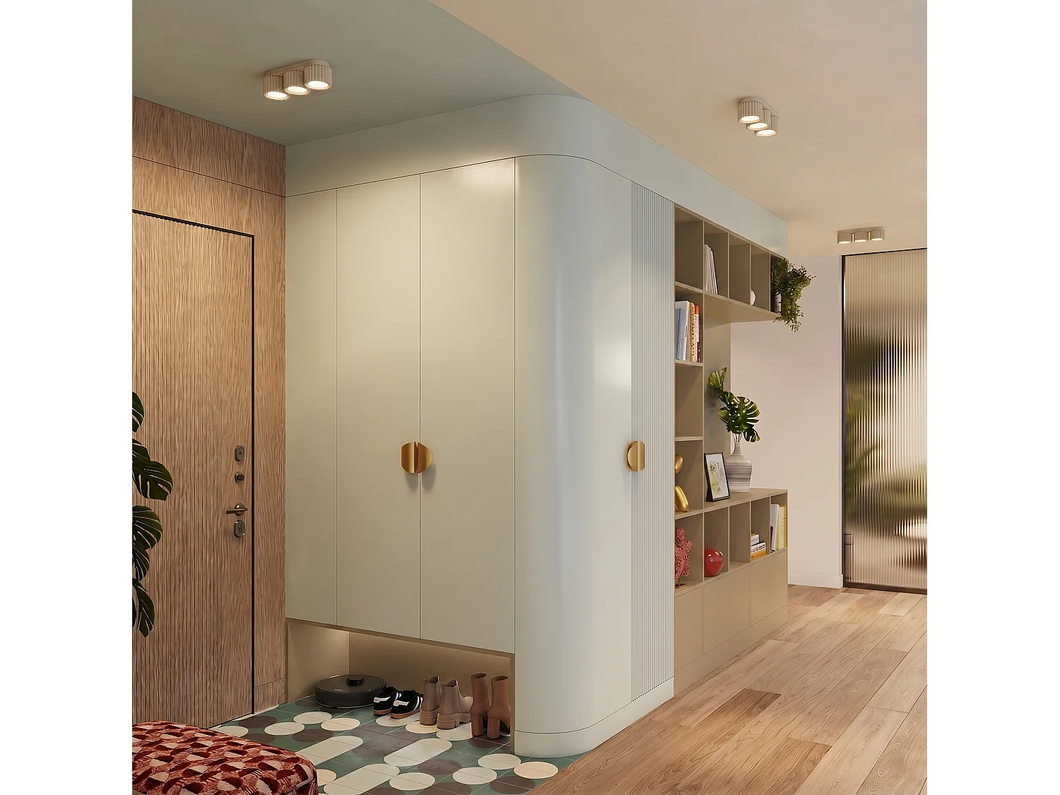 Plafonnier minimaliste en aluminium - 3 sources lumineuses - L.32,5 x H.8 cm - beige