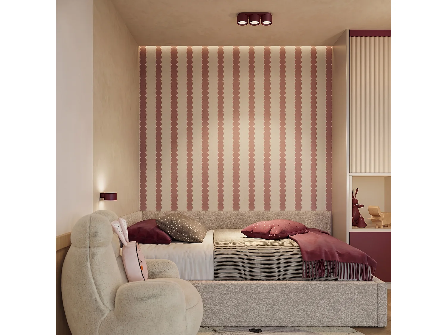 Plafonnier minimaliste en aluminium - 3 sources lumineuses - L.32,4 x H.8,2 cm - bordeaux