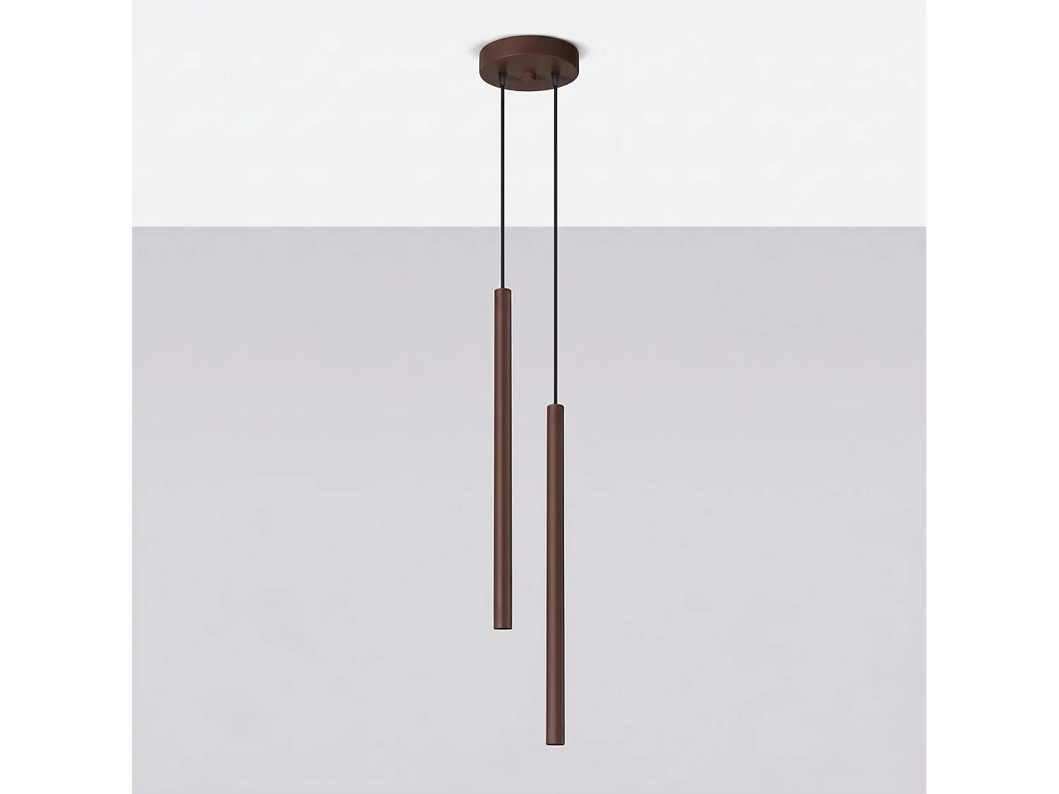 Lampe suspendue moderne en acier - 2 sources lumineuses - L.15 x H.118 cm - marron