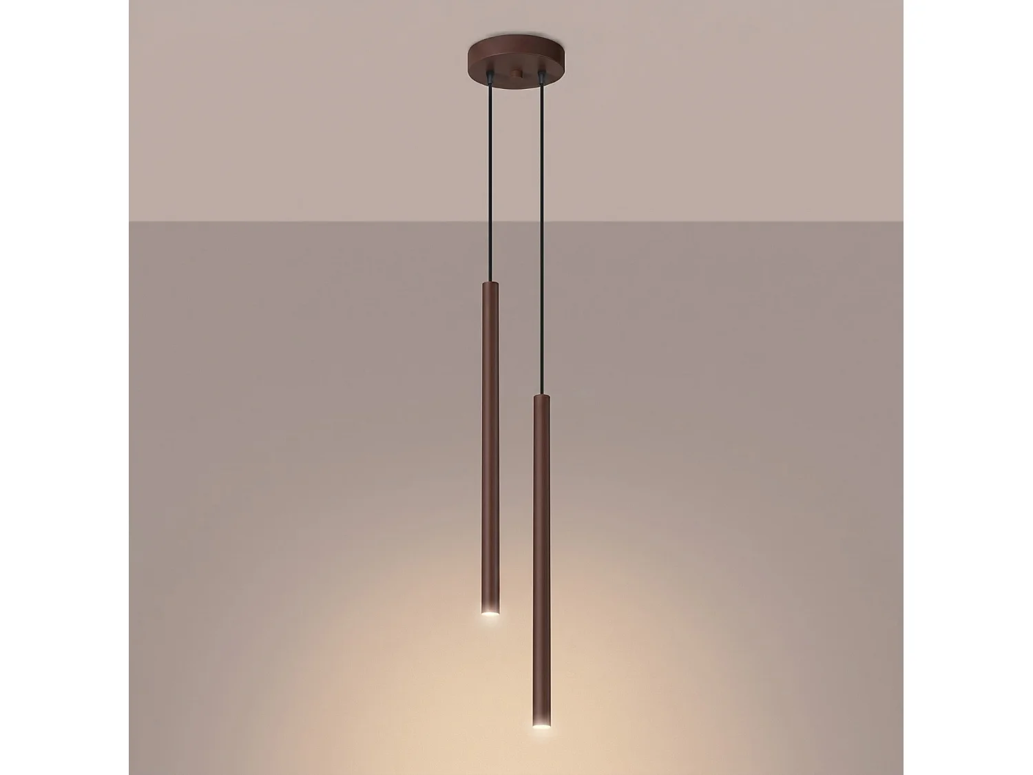 Lampe suspendue moderne en acier - 2 sources lumineuses - L.15 x H.118 cm - marron