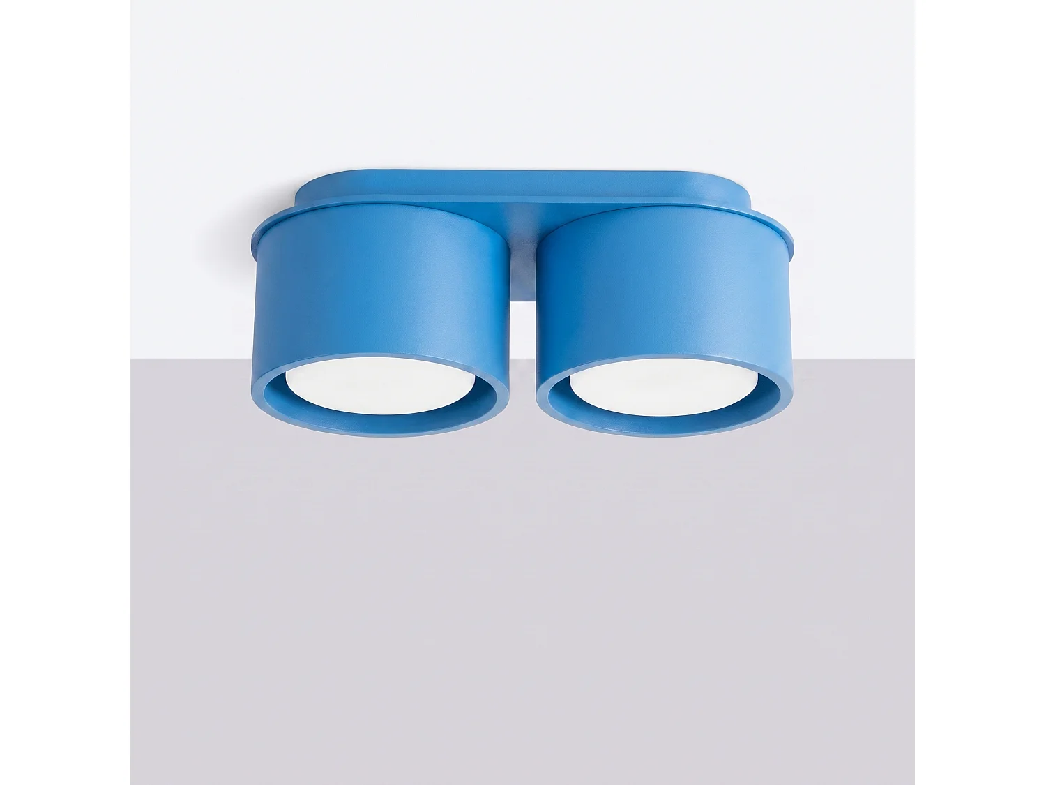 Plafonnier minimaliste en aluminium - 2 sources lumineuses - L.21 x H.8 cm - bleu clair
