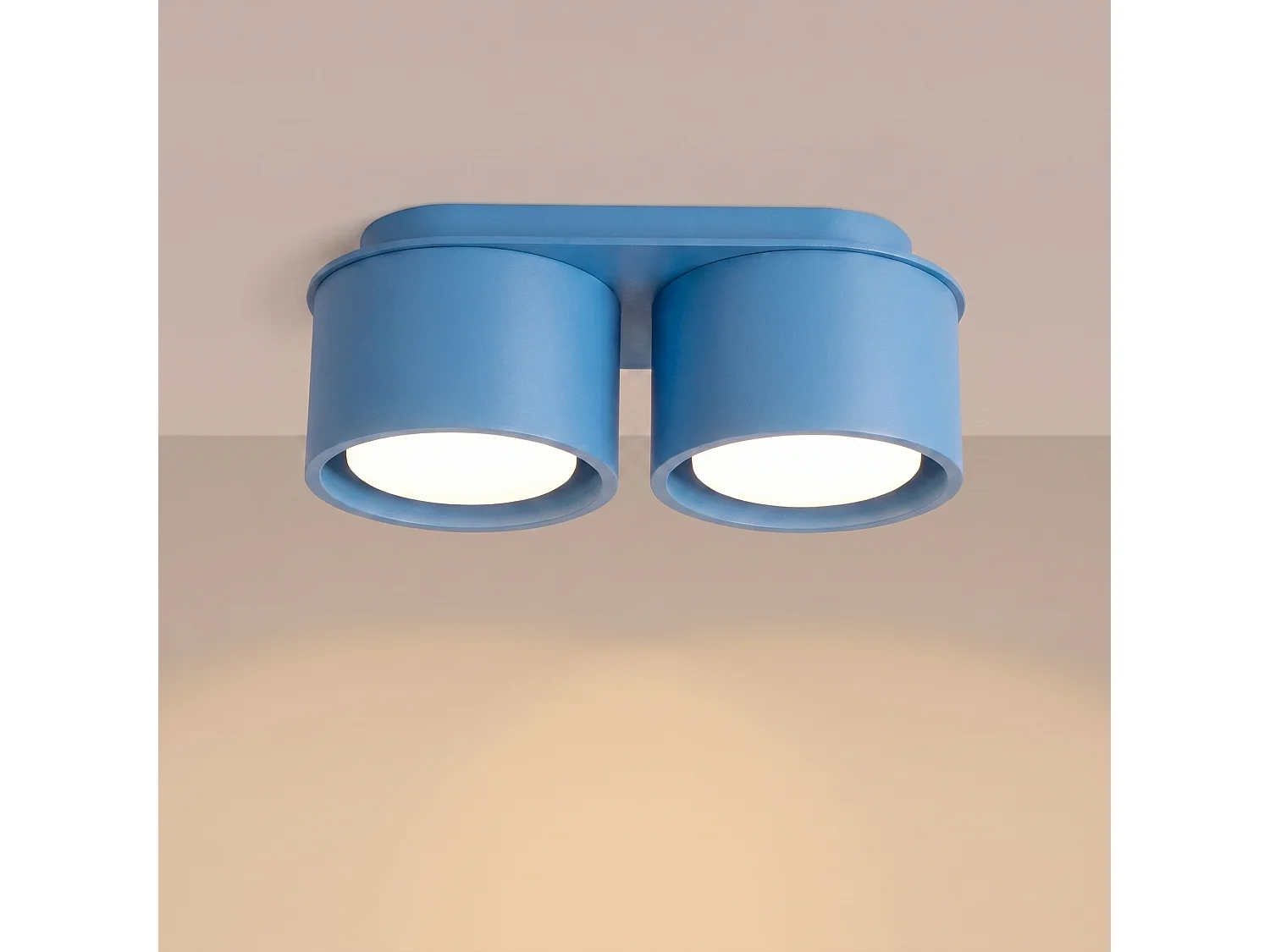 Plafonnier minimaliste en aluminium - 2 sources lumineuses - L.21 x H.8 cm - bleu clair