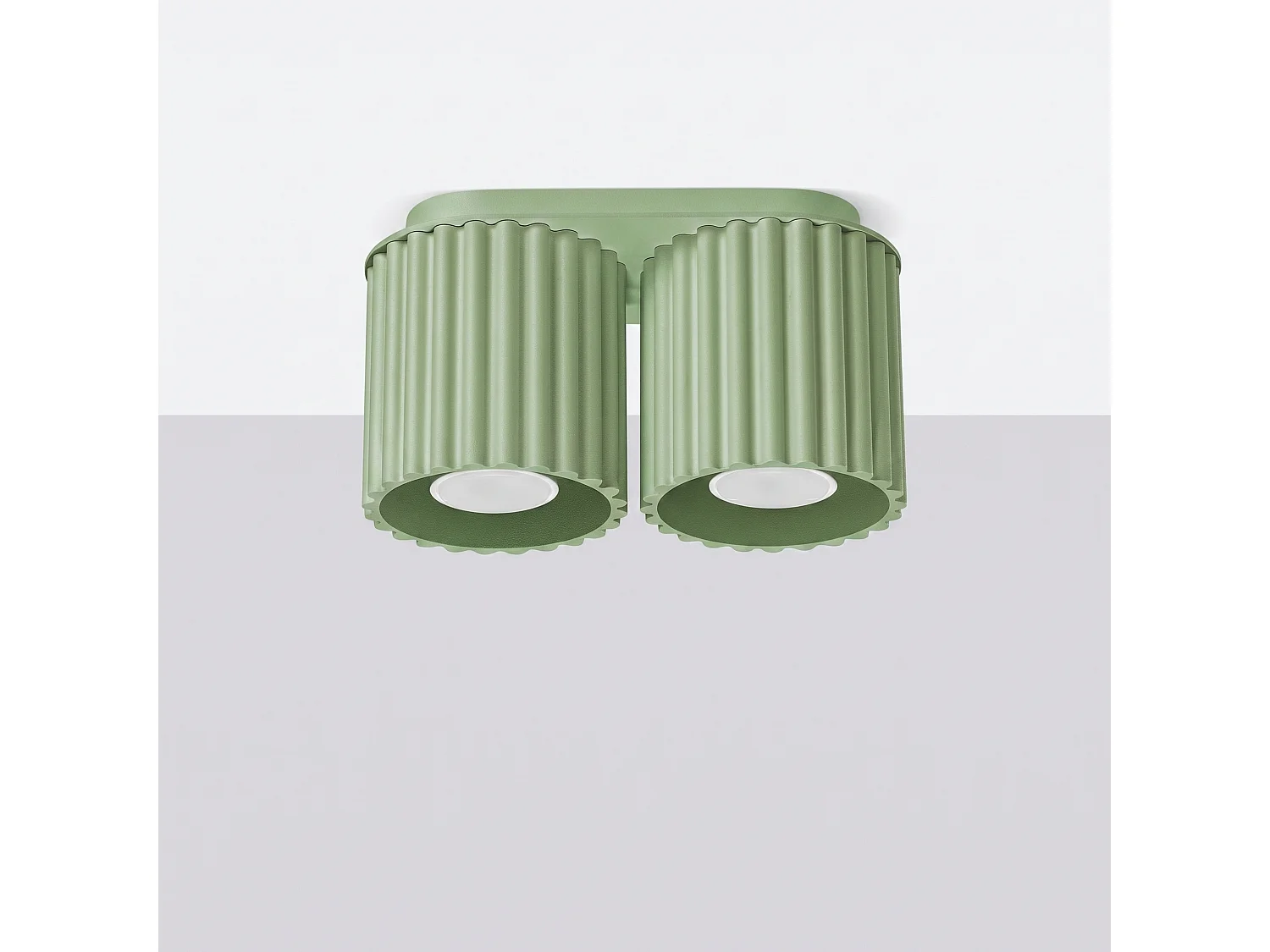 Plafonnier minimaliste en aluminium - 2 sources lumineuses - L.21 x H.12 cm - sauge