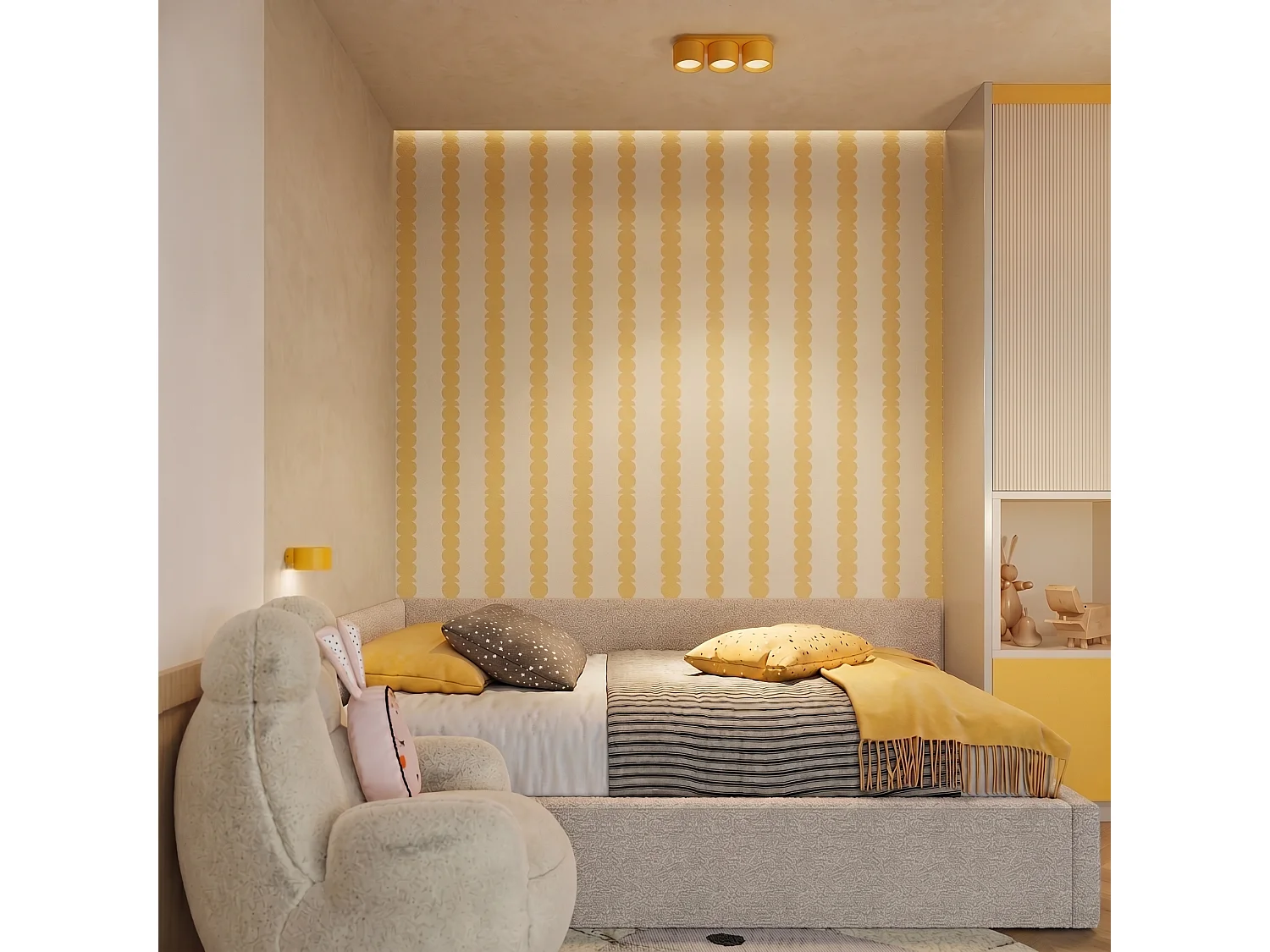 Plafonnier minimaliste en aluminium - 3 sources lumineuses - L.32,4 x H.8,2 cm - jaune