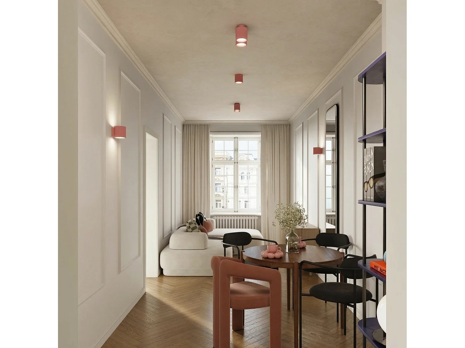 Plafonnier minimaliste en aluminium - 1 sources lumineuses - L.10 x H.6 cm - rose