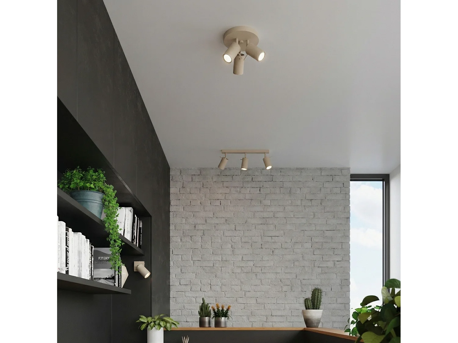 Plafonnier moderne en acier - 3 sources lumineuses - L.25,7 x H.14,5 cm - taupe