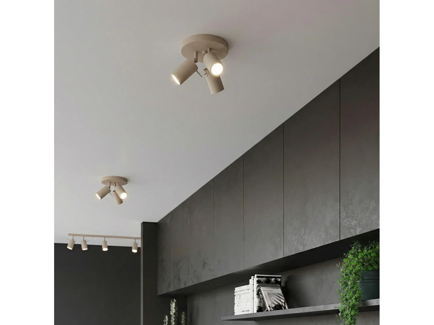 Plafonnier moderne en acier - 3 sources lumineuses - L.25,7 x H.14,5 cm - taupe