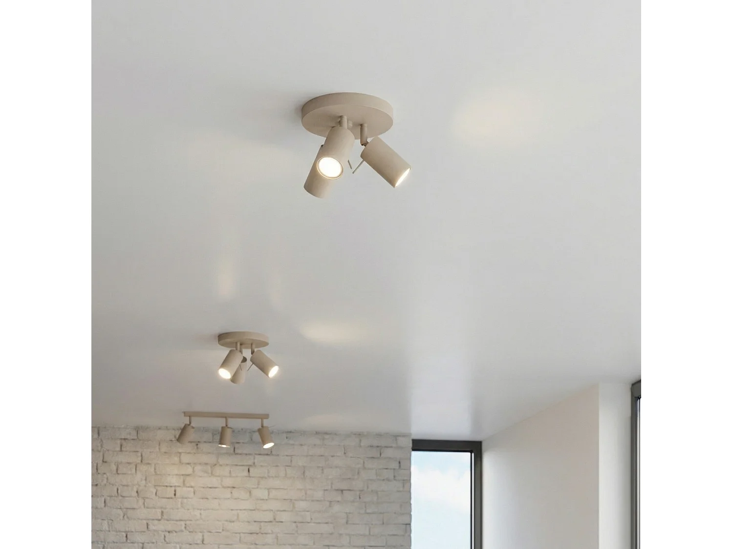 Plafonnier moderne en acier - 3 sources lumineuses - L.25,7 x H.14,5 cm - taupe
